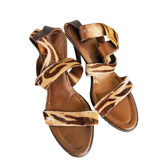 Donald J Pliner Panther Hair Calf Wrap Strap Heel Sandal Mobwife 6.5 Designer - Picture 1 of 9